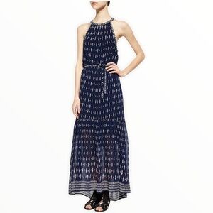 Joie Maryanna Tiered Silk Navy Print Maxi Dress SZ XS